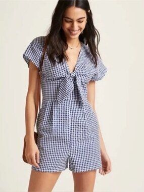 Hutch Anthropologie | Blue Gingham Seersucker Romper